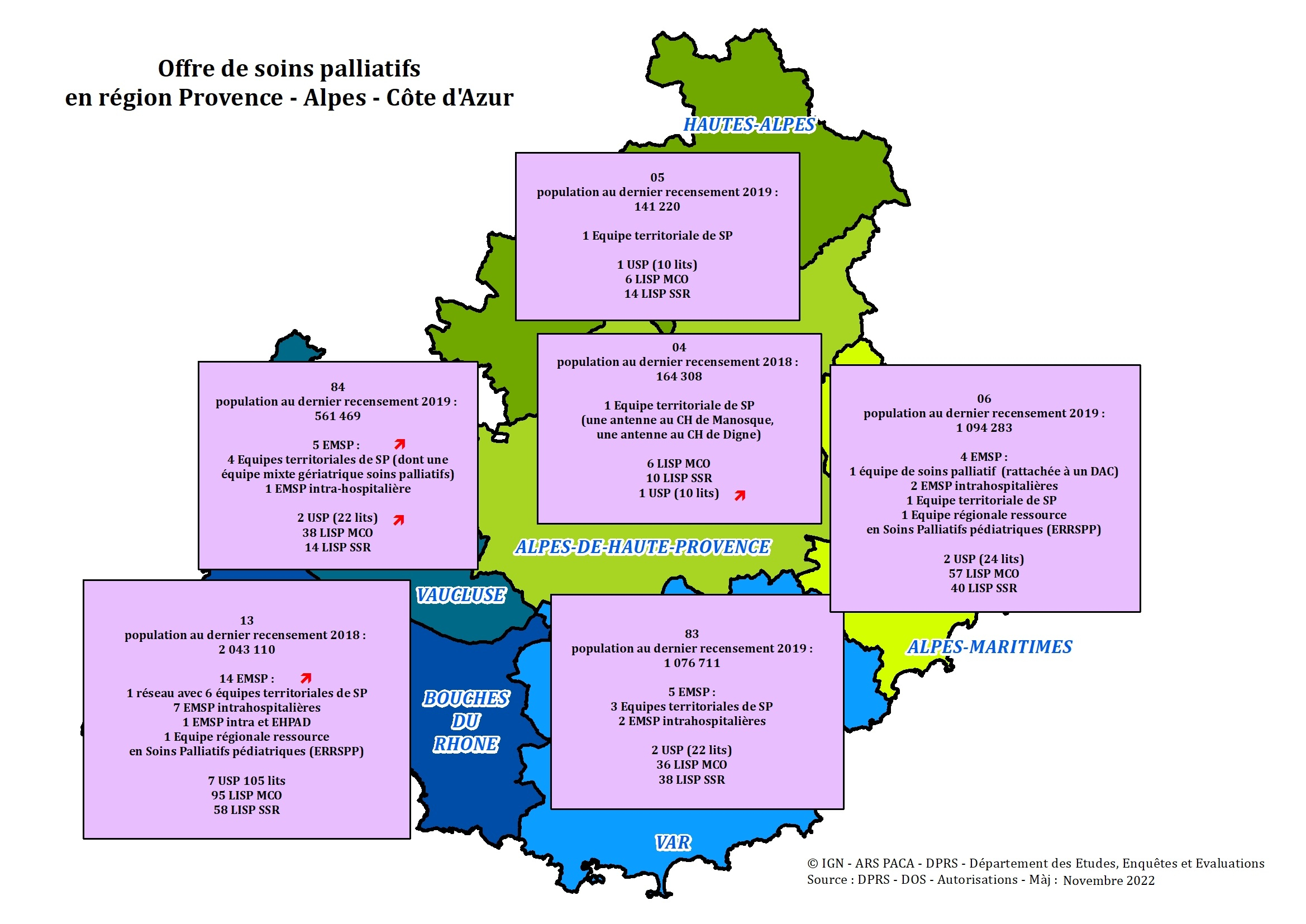 Carte offre de soins palliatifs région Paca